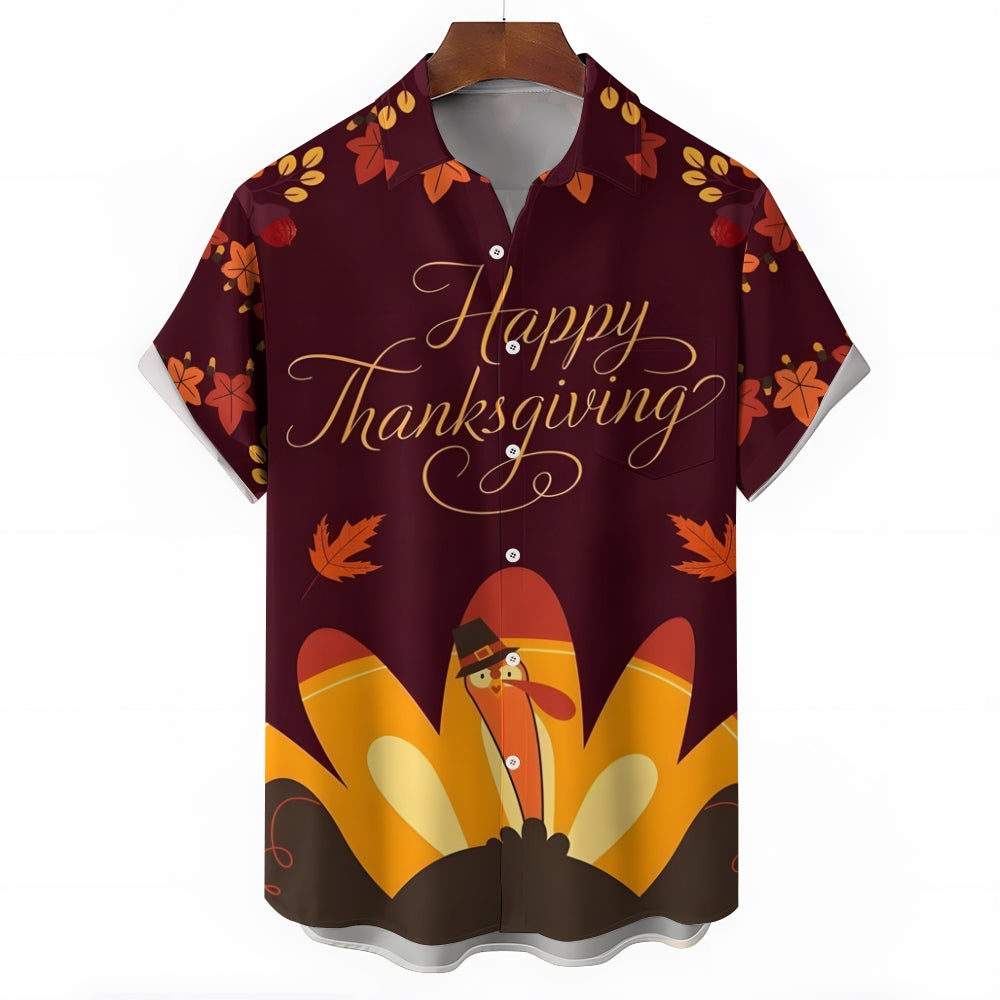 Happy Thanksgiving Turkey Casual Short Sleeve Shirt 2409009545