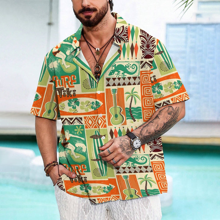 Hawaiian Tiki Art Poster Casual Short Sleeve Shirt 2406000415