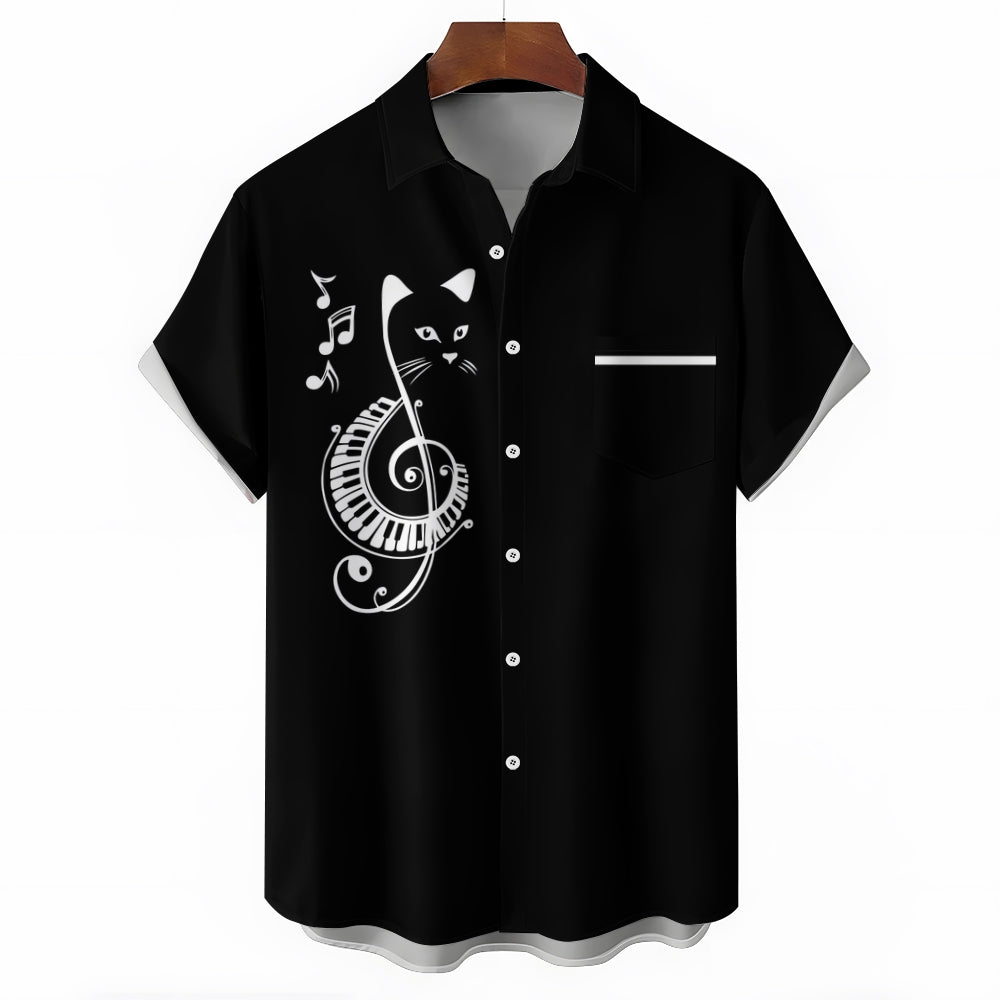 Men's Musical Cat Casual Short Sleeve Shirt 2404000550