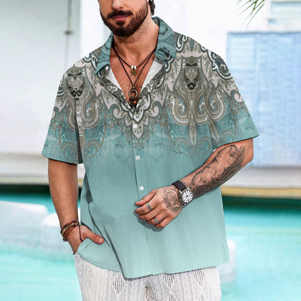 Men's Vintage Gradient Art Deco Print Short Sleeve Shirt 2412008044