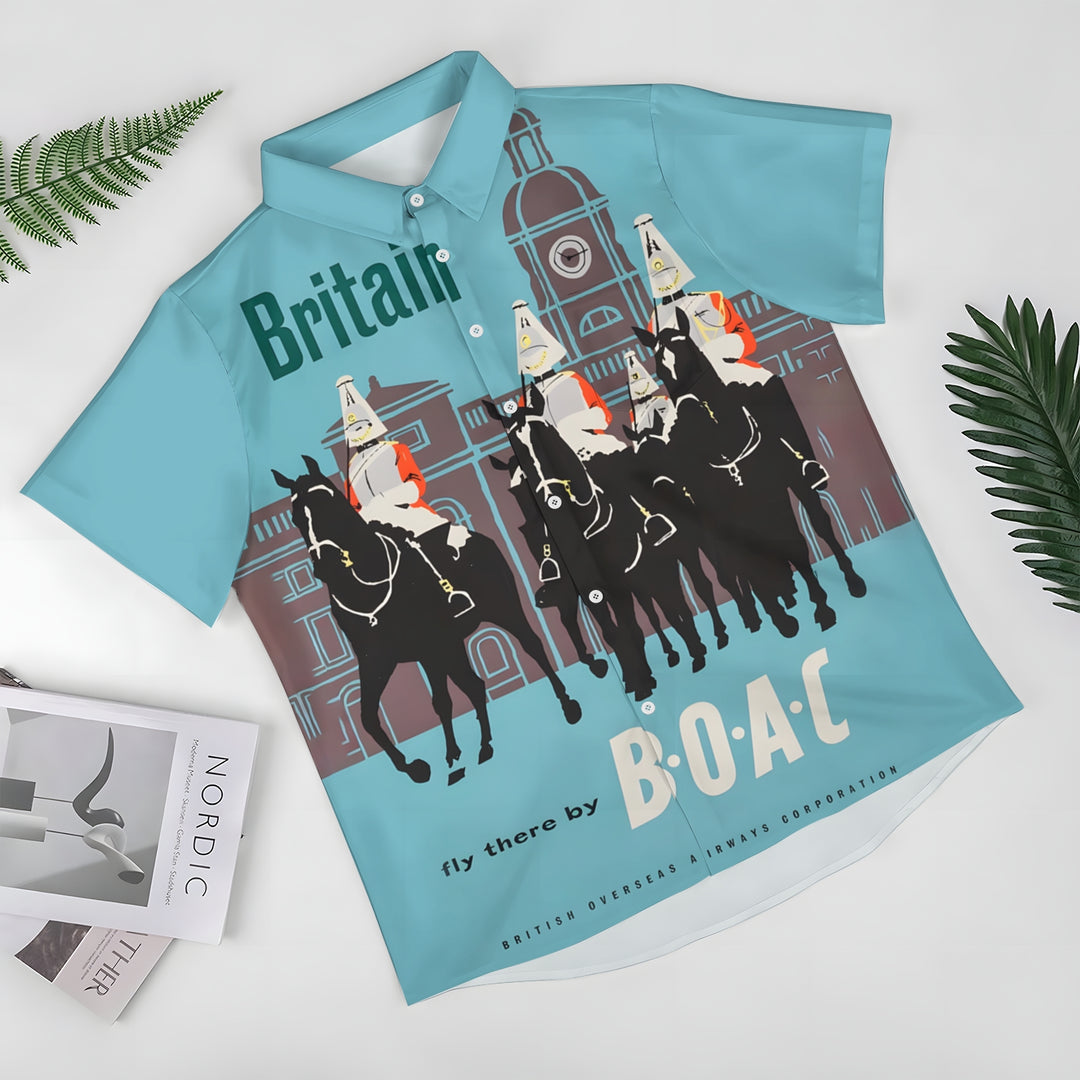 Men's British Knight Print Casual Short Sleeve Shirt 2403000508