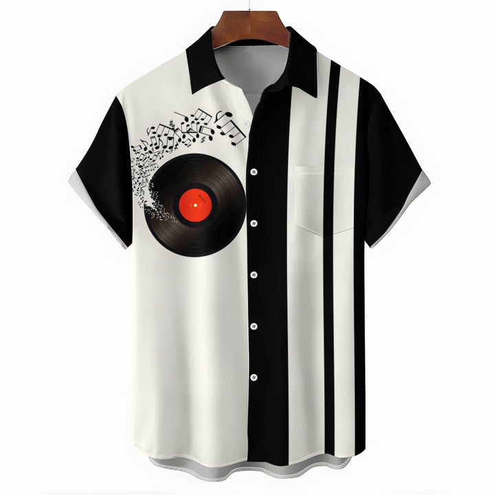 Men'Music Vinyl Record Print Plus Size Bowling Shirt Short Sleeve Shirt 2404000647