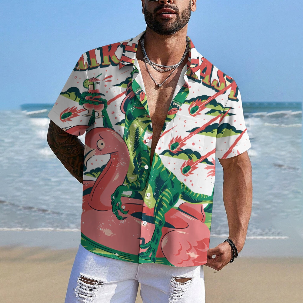 Fun Dinosaur Flamingo Casual Large Size Short Sleeve Shirt 2407002170