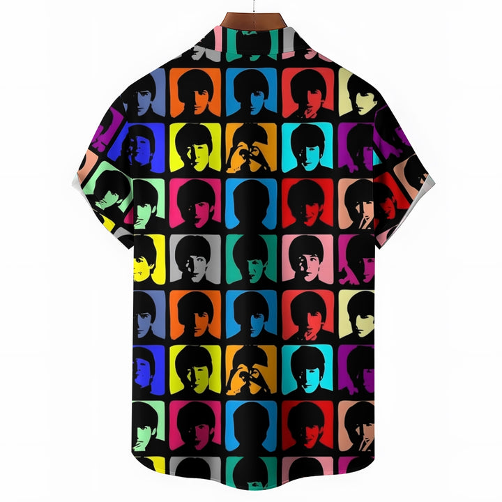 Famous Rock Band Print Short Sleeve Shirt 2409007946