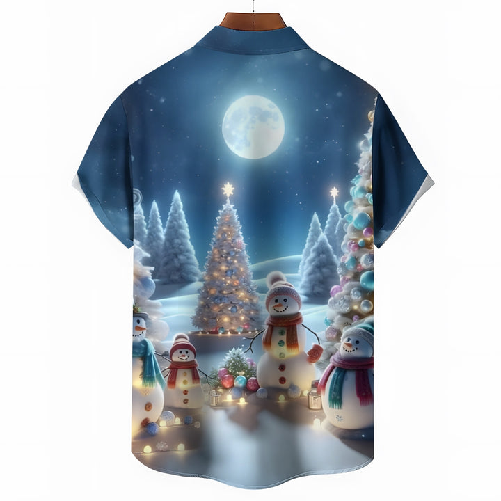 Christmas Snowman Casual Short Sleeve Shirt 2411003224