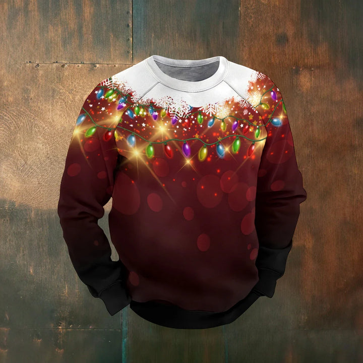 Men's Raglan Holiday Lights Print Long Sleeve Sweatshirt 2411002470