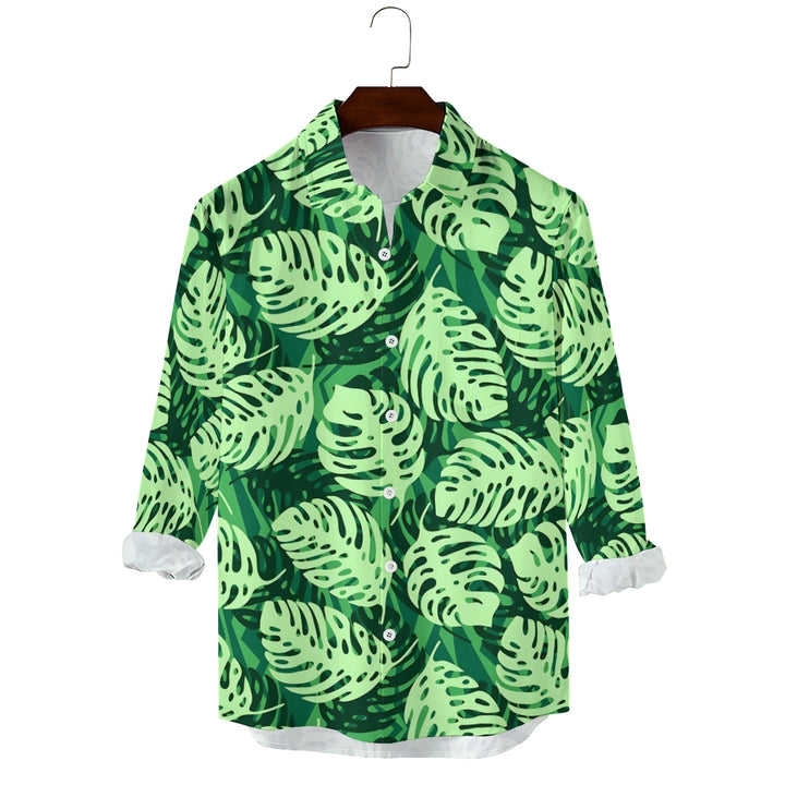 Men's Casual Leaf Printed Long Sleeve Shirt 2410004954