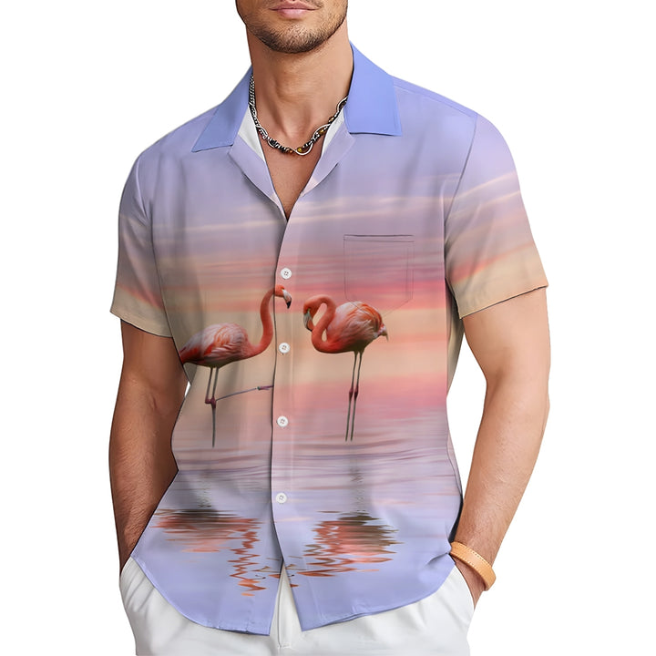 Sunset Flamingo Casual Short Sleeve Shirt 2409002763