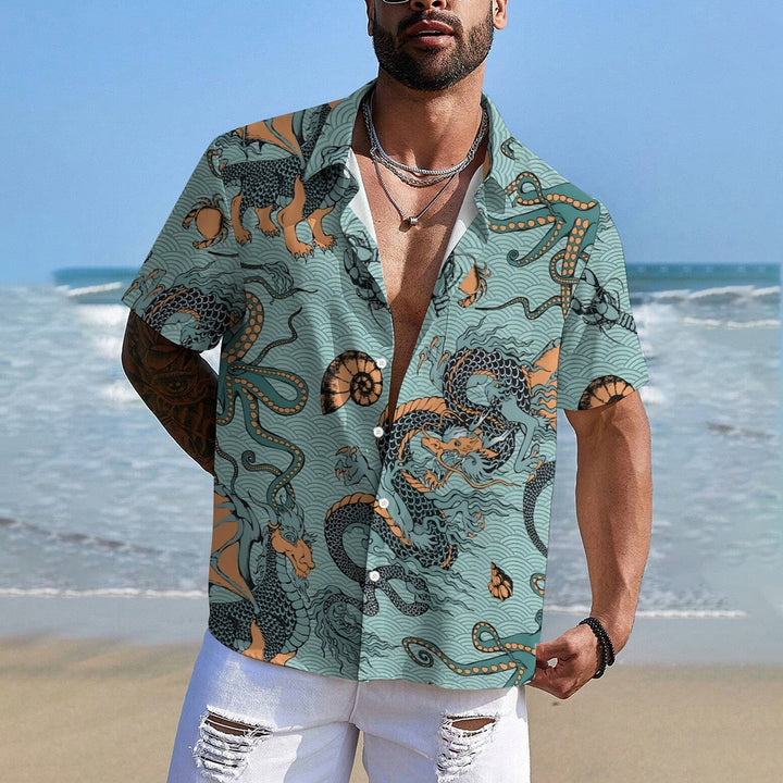 Mythical Beasts And Marine Life Prints Short Sleeve Shirt 2410006997