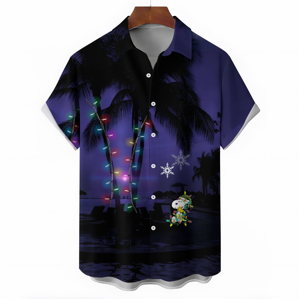 Cartoon Character Lights Holiday Print Short Sleeve Shirt 2408002772