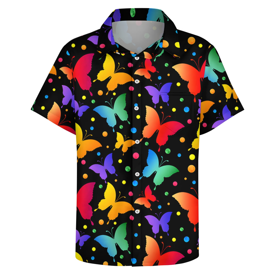Colorful Butterfly Print Casual Short Sleeve Shirt 2404000052