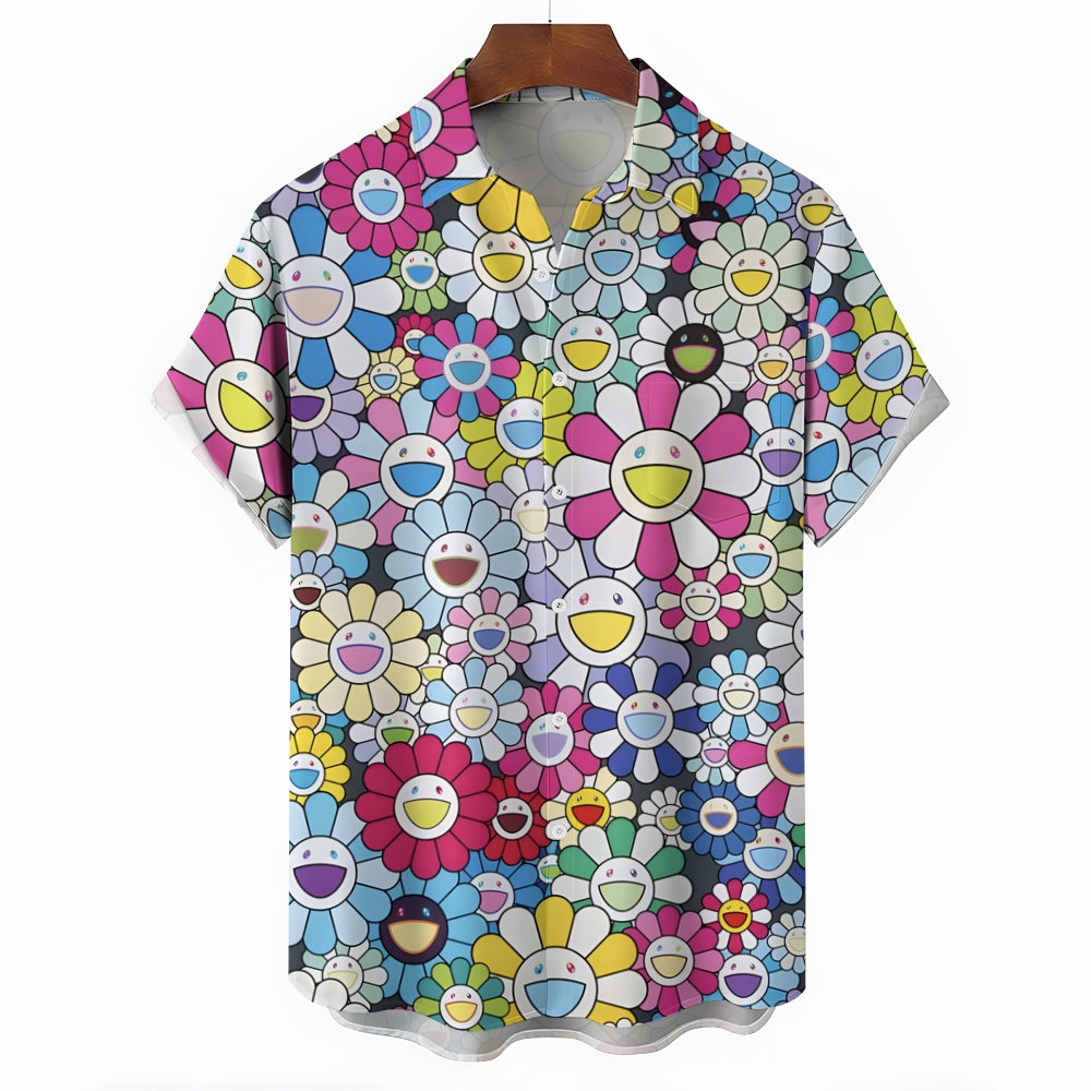 Colorful Flowers Casual Short Sleeve Shirt 2404001701