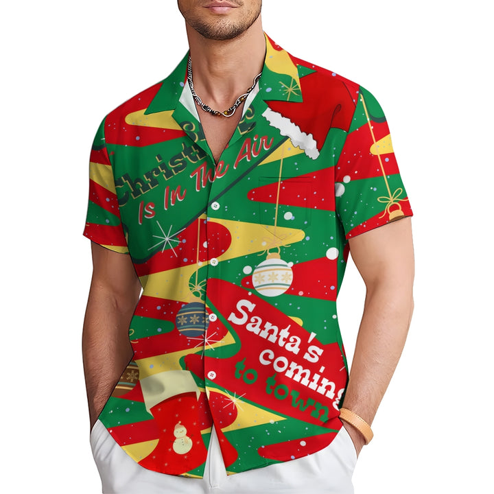 Merry Christmas Decorative Print Short Sleeve Shirt 2409010465