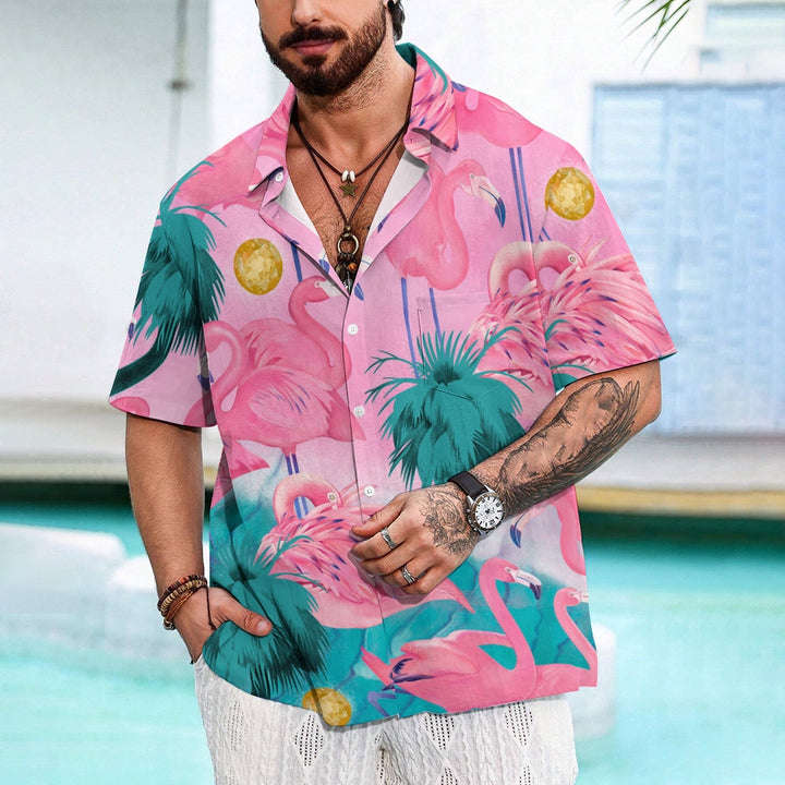 Men's Hawaiian Flamingo Casual Short Sleeve Shirt 2409002753