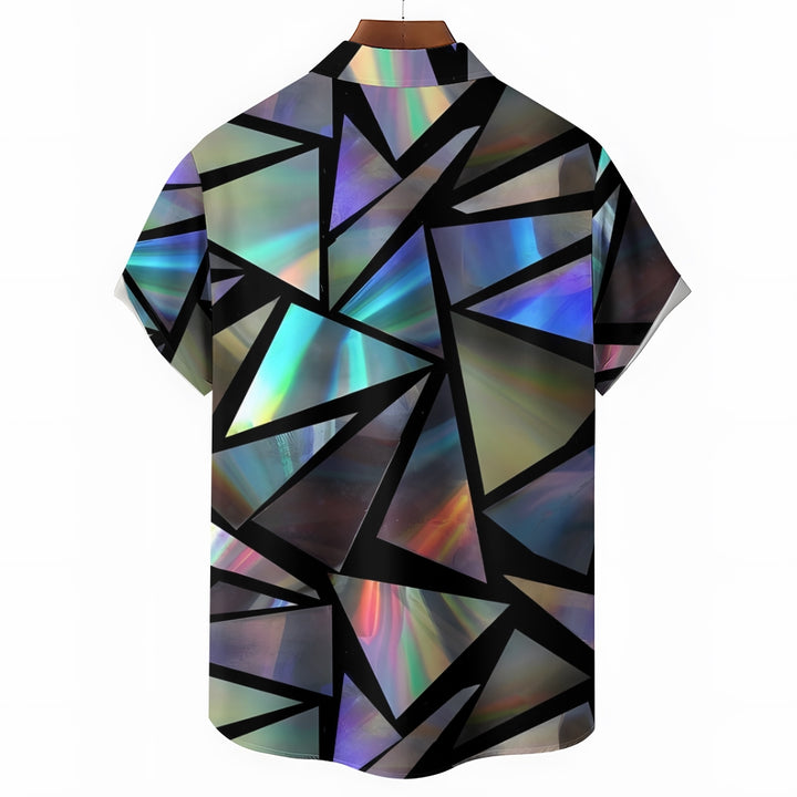 Triangle Color Reflective Print Chest Pocket Short Sleeve Shirt 2411005864