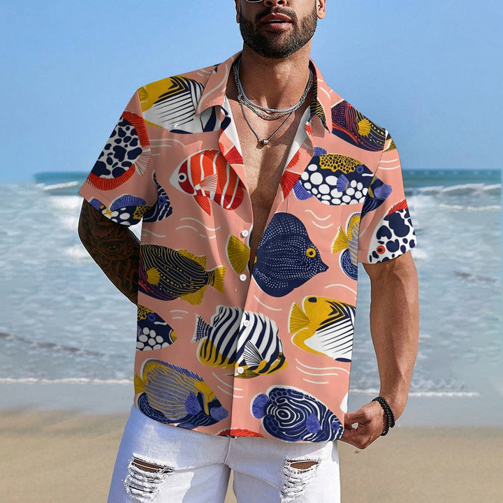 Men's Sea Fish Print Hawaiian Casual Short Sleeve Shirt 2412010184