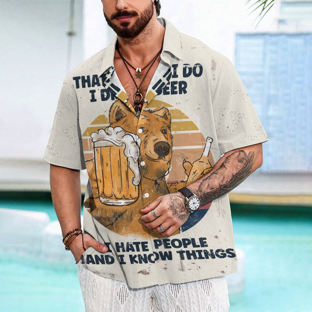 Funny Beer Bear Linen Short Sleeve Shirt 2409009596