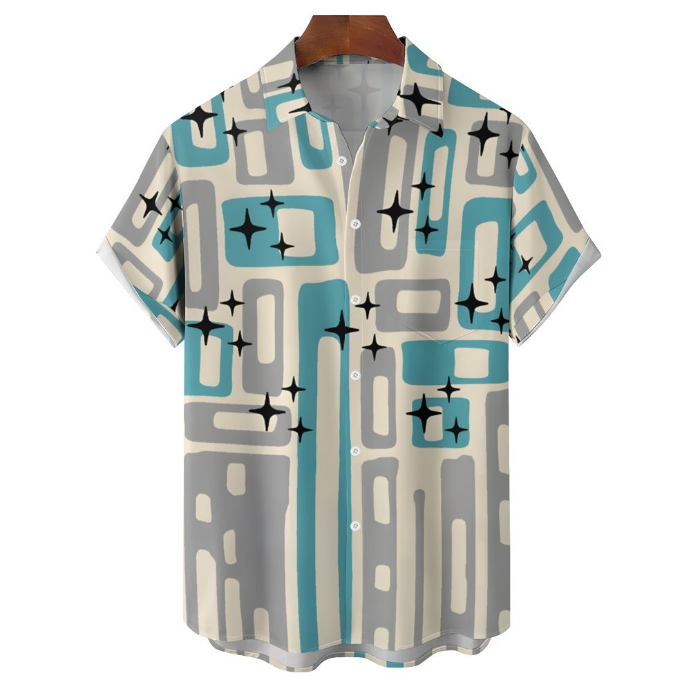 Chest Pocket Geometry Casual Short Sleeve Shirt 2402000035