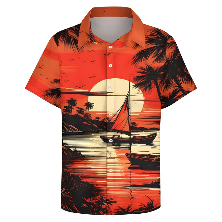 Men's Sunset Print Casual Short Sleeve Shirt 2403000536