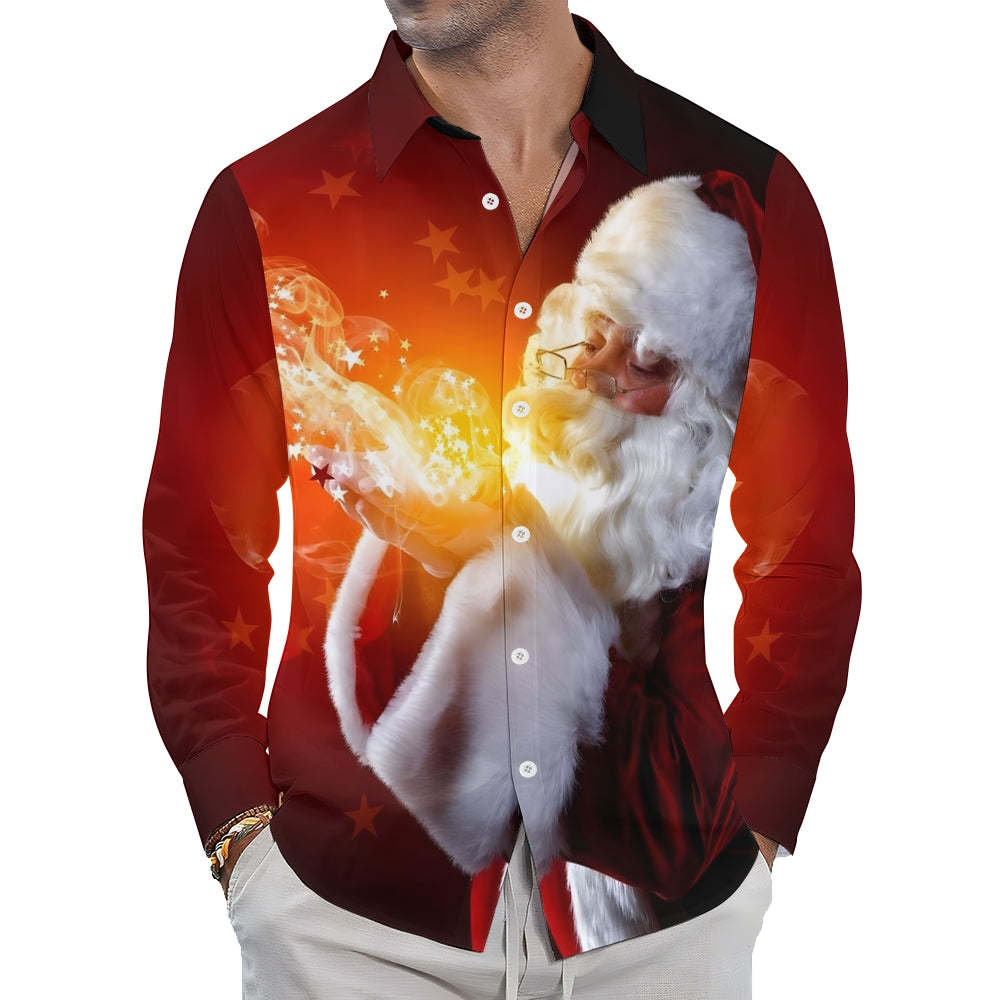 Christmas Santa Claus Shining Star Printed Long Sleeve Shirt 2411003322