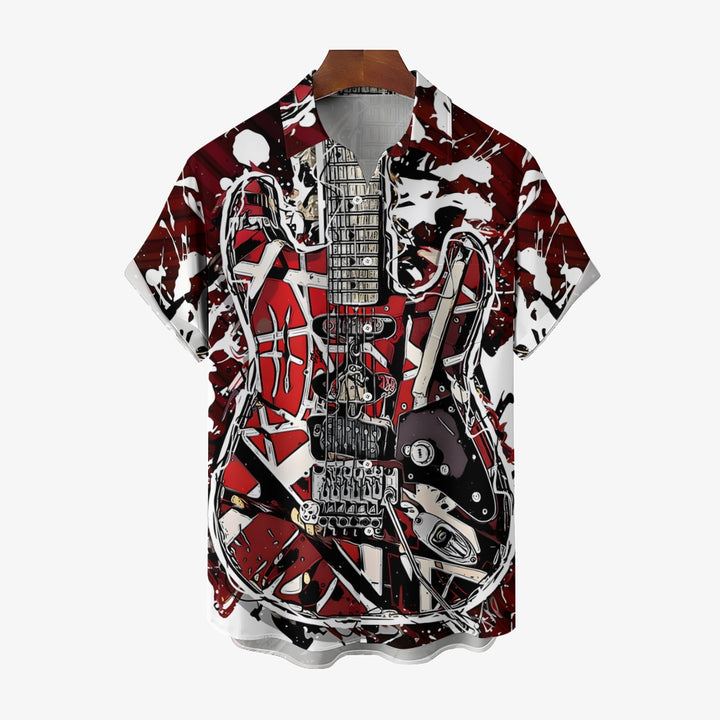 Vintage Classic Electric Guitar Frankenstrat Print Short Sleeve Shirt 2404000642