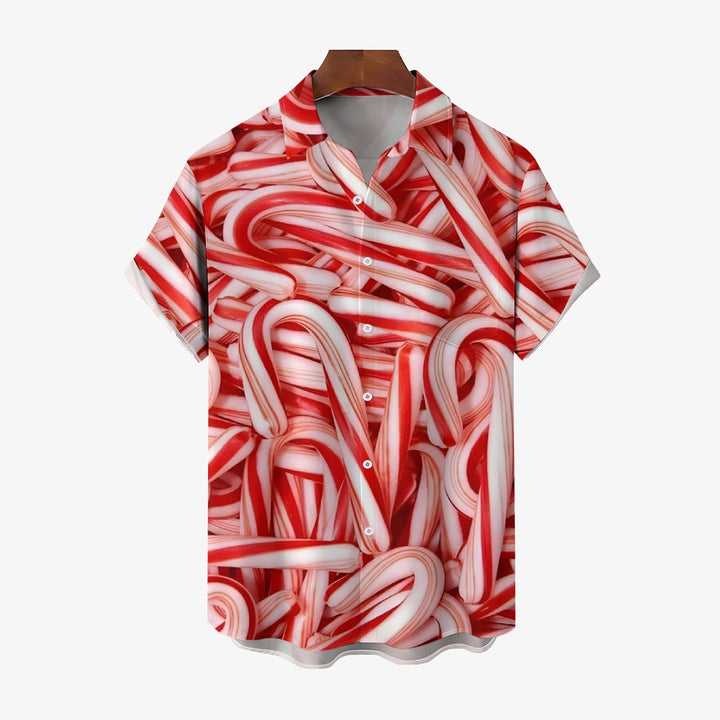 Christmas Candy Cane Casual Short Sleeve Shirt 2409006136