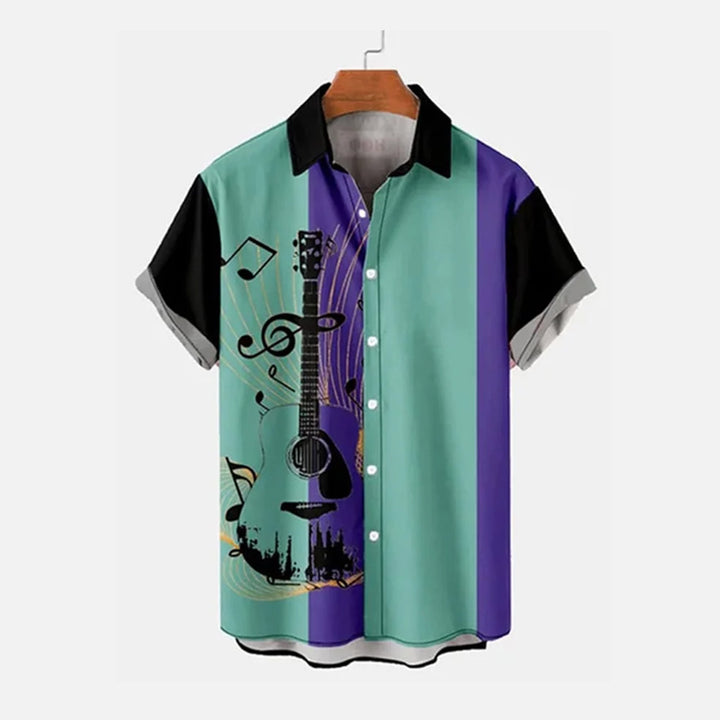 Musical Element Fashion Print Casual Short-Sleeved Shirt