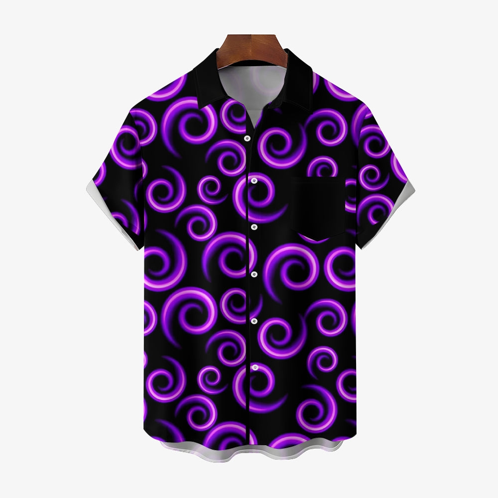 Purple Spiral Print Casual Short Sleeve Shirt 2408004642