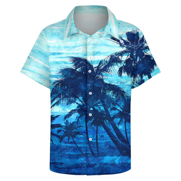 Hawaiian Vacation Palm Tree Print Casual Short Sleeve Shirt 2404000884