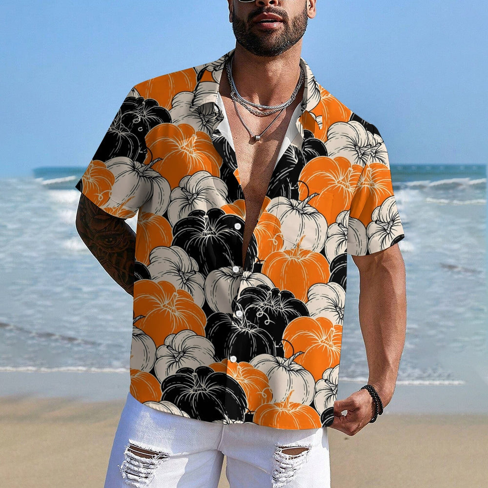 Thanksgiving Pumpkin Casual Short Sleeve Shirt 2409008973