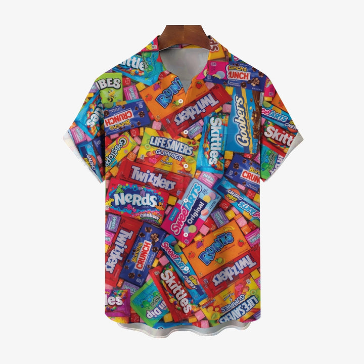 Snack Candy Print Casual Oversized Short Sleeve Shirt 2407003483