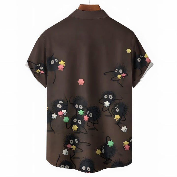 Cartoon Coal Briquettes Print Casual Short Sleeve Shirt 2408008992