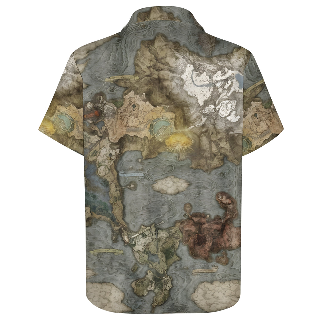 Men's Retro Map Print Casual Short Sleeve Shirt 2404000486