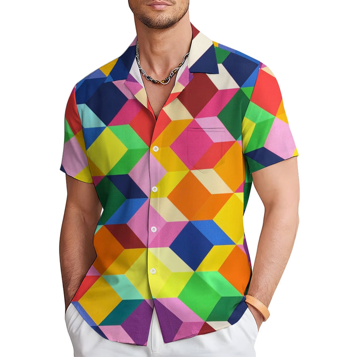 Colorful Geometric 3D Printing Casual Short Sleeve Shirt 2405000462