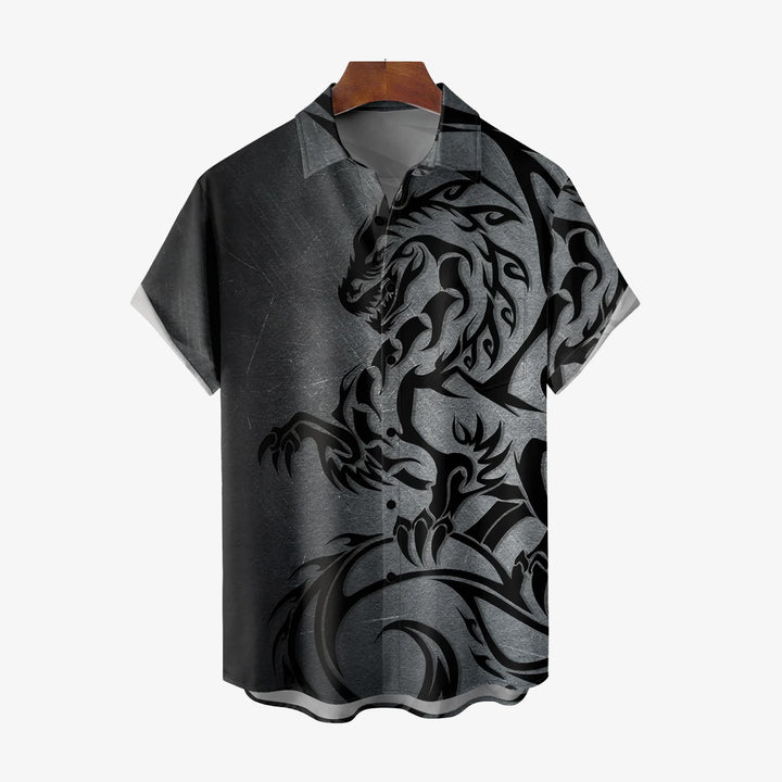 Men's Dragon Gradient Casual Large Size Short Sleeve Shirt