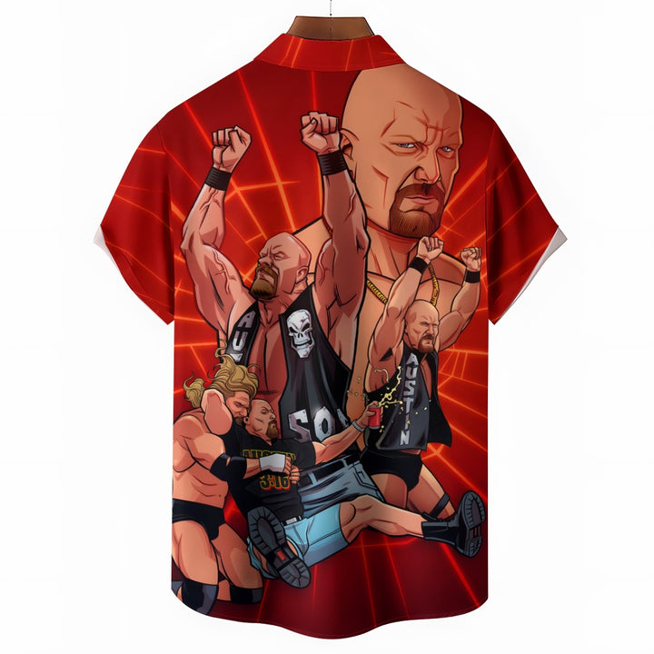 Cartoon WWE Wrestler Print Casual Short Sleeve Shirt 2409004544