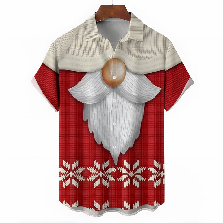 Santa Claus Knitted Texture Print Casual Short Sleeve Shirt 2410004974