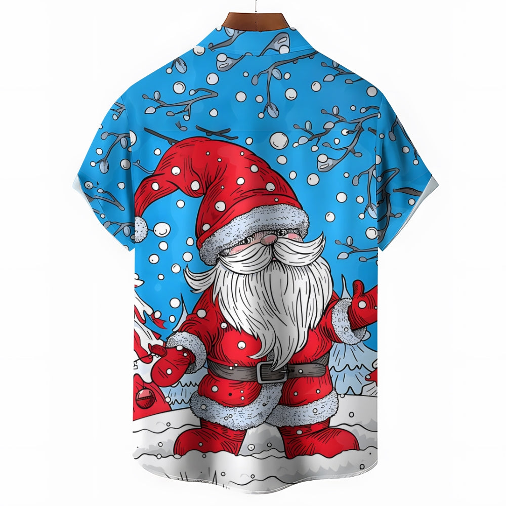 Christmas Snow Santa Claus Casual Short Sleeve Shirt 2410001609