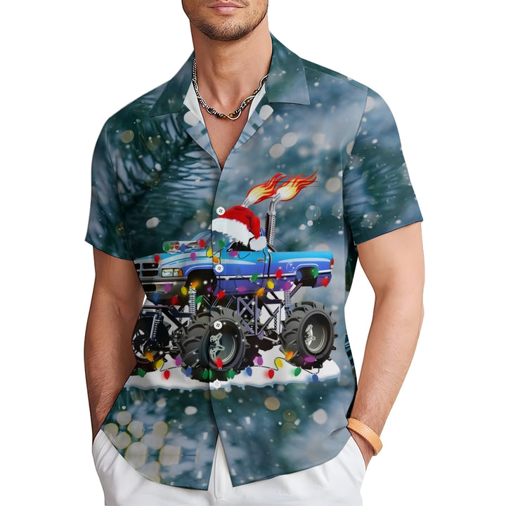 Truck Christmas Colored Lights Casual Short Sleeve Shirt 2408007723