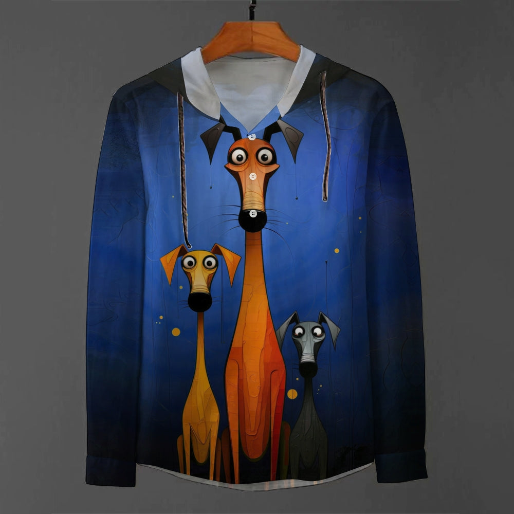 Three Dogs Print Hooded Half-Sleeved Shirt 2408002150