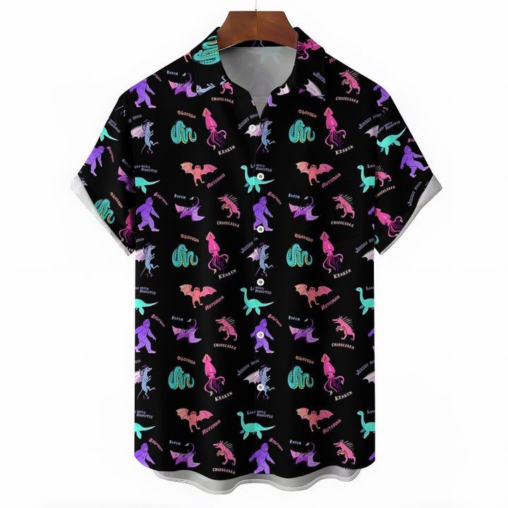 Dinosaurs Monsters And Bigfoot Casual Short Sleeve Shirt 2404001705