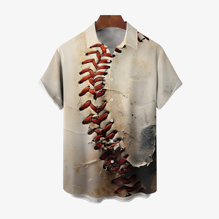 Baseball Retro Distressed Casual Short Sleeve Shirt 2409001756