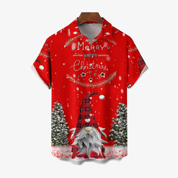 Men's Merry Christmas Gnome Snowflake Print Short Sleeve Shirt 2412007983