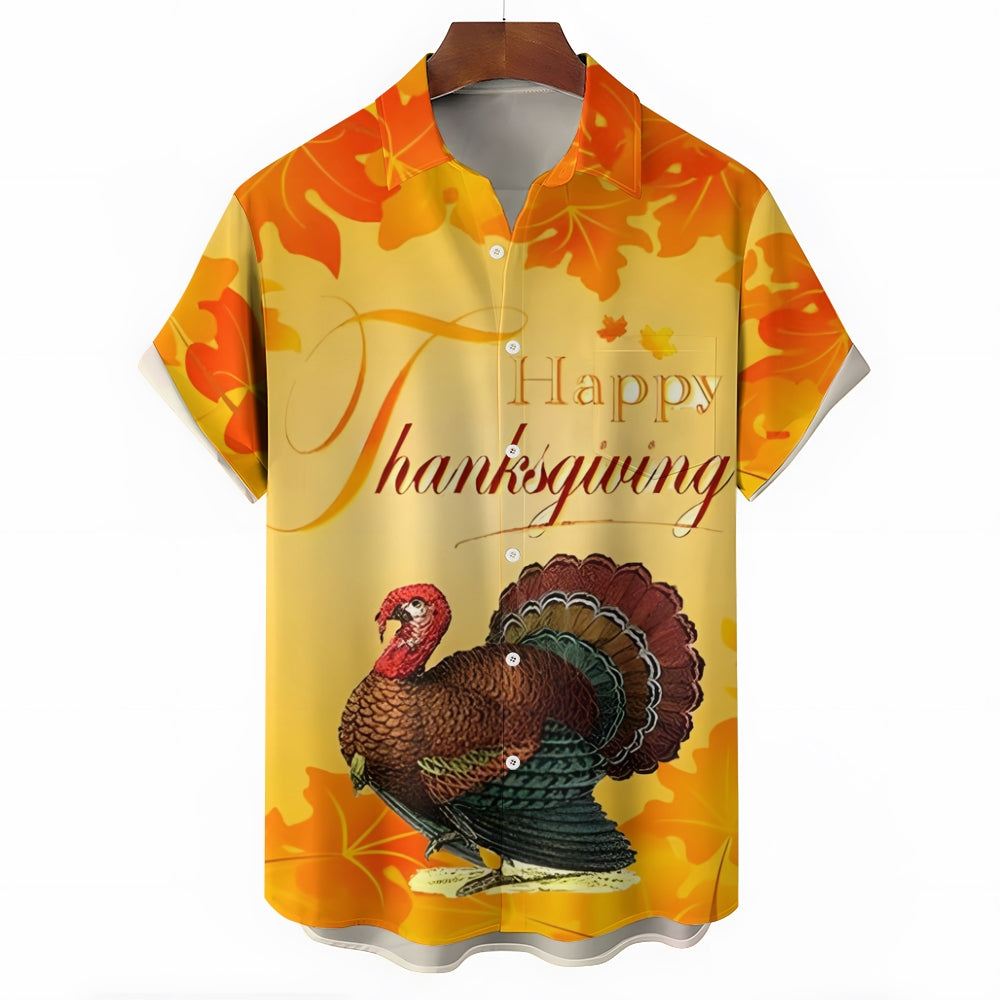 Happy Thanksgiving Turkey Casual Short Sleeve Shirt 2410001522