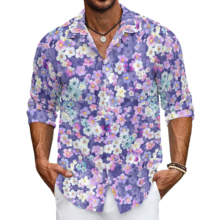 Men's Casual Small Purple Flowers Long Sleeve Shirt 2410004967