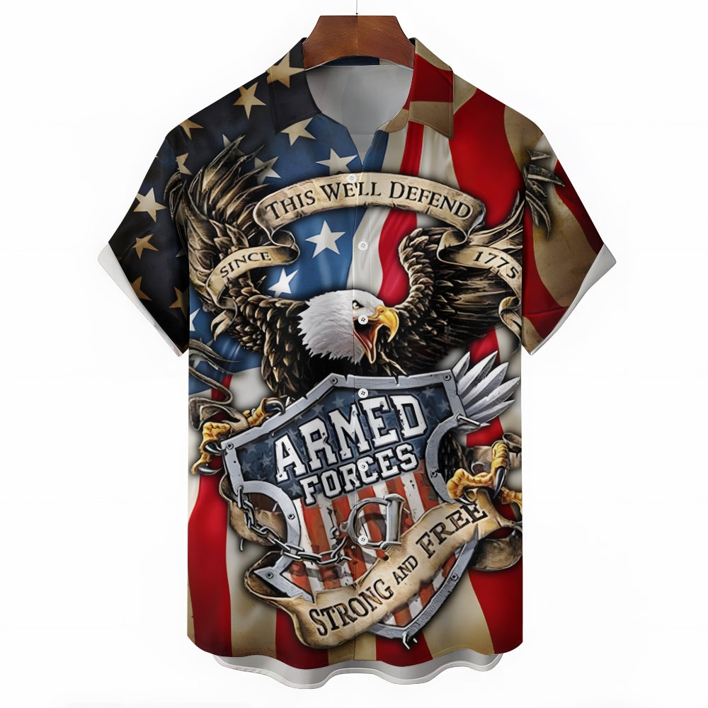Veterans Day Eagle Patriotic Print Casual Short Sleeve Shirt 2404000298