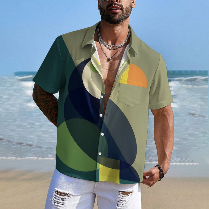 Geometric Toucan Print Casual Short Sleeve Shirt 2410004373