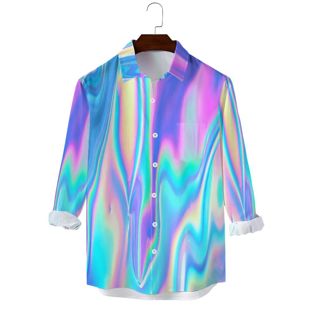 Men's Casual Gradient Color Printed Long Sleeve Shirt 2401000059