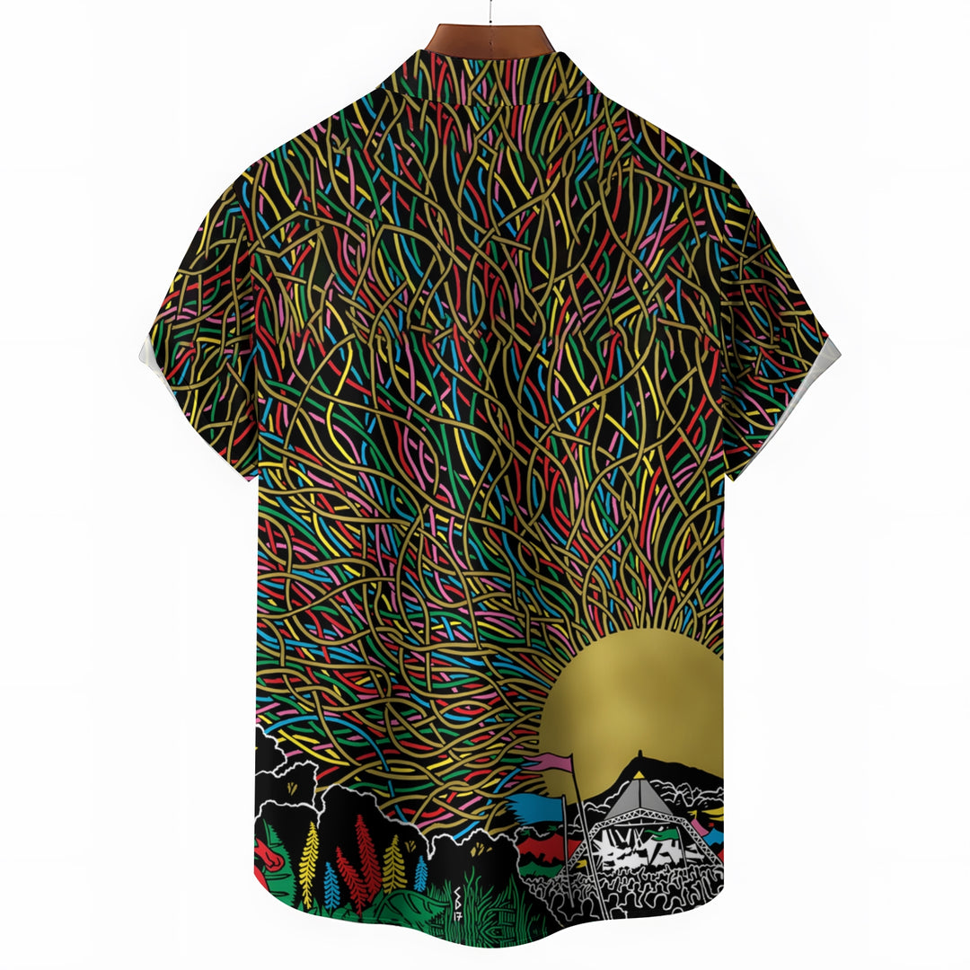 Glastonbury Festival Inspired Art Print Casual Short Sleeve Shirt 2404000879