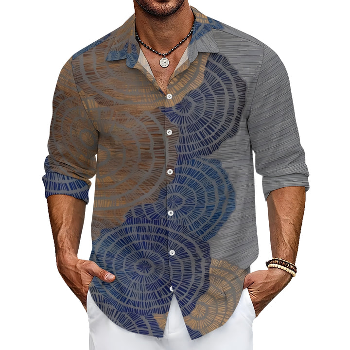 Men's Wood Cross Section Printed Long Sleeve Shirt 2410006593